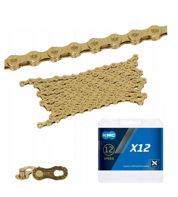 KMC Łańcuch X12 126 ogniw Ti-N Złoty BOX WOSK