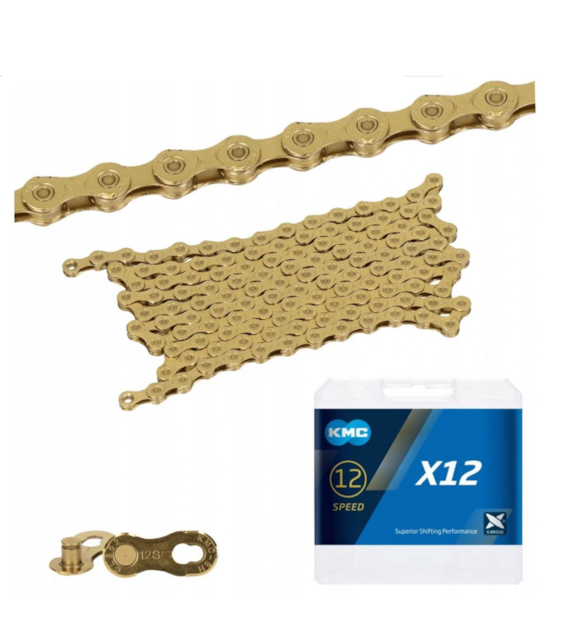 KMC Łańcuch X12 126 ogniw Ti-N Złoty BOX WOSK